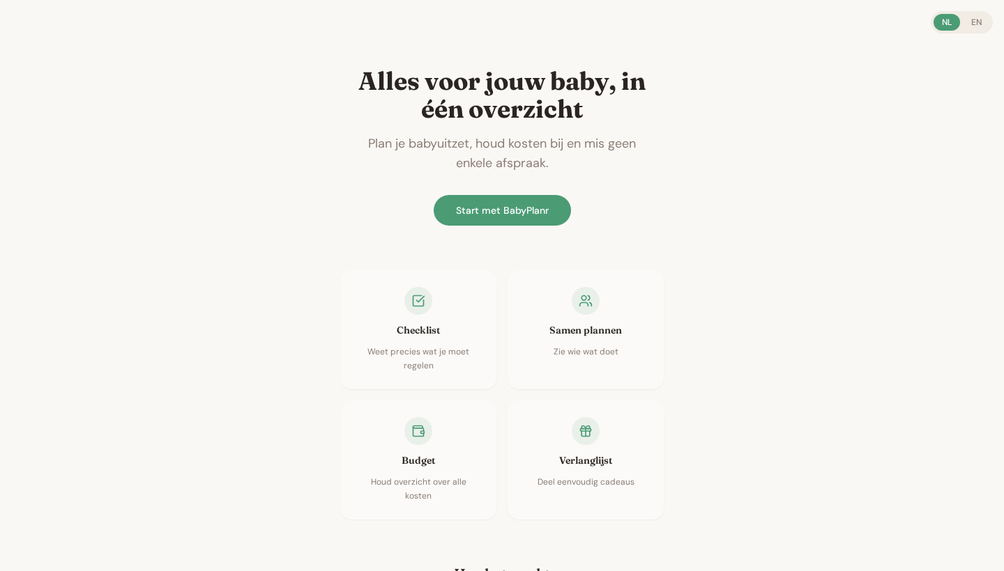 Baby planning app with checklists, budget and wishlist overview